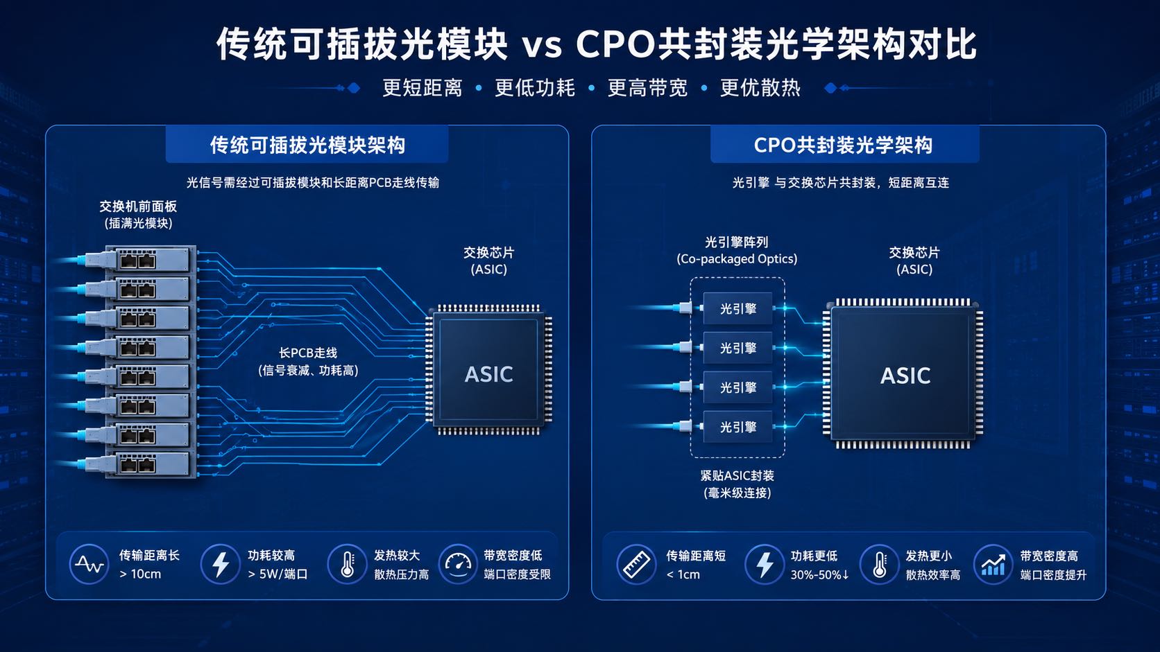 CPO共封装光学与可插拔光模块架构对比